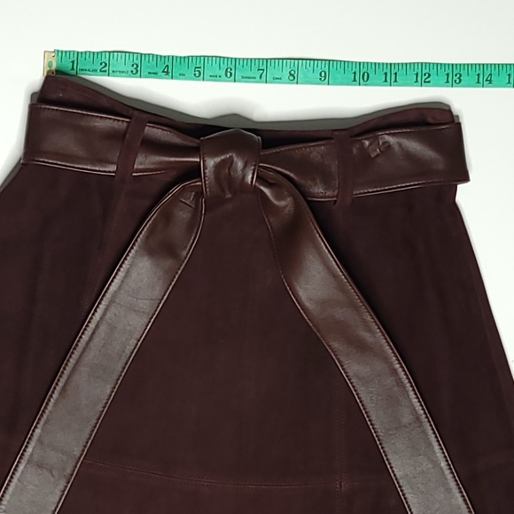 TREND ALERT ALICE + OLIVIA Martine Brown Suede A-line Midi Skirt w Belt size 4 - Picture 11 of 12